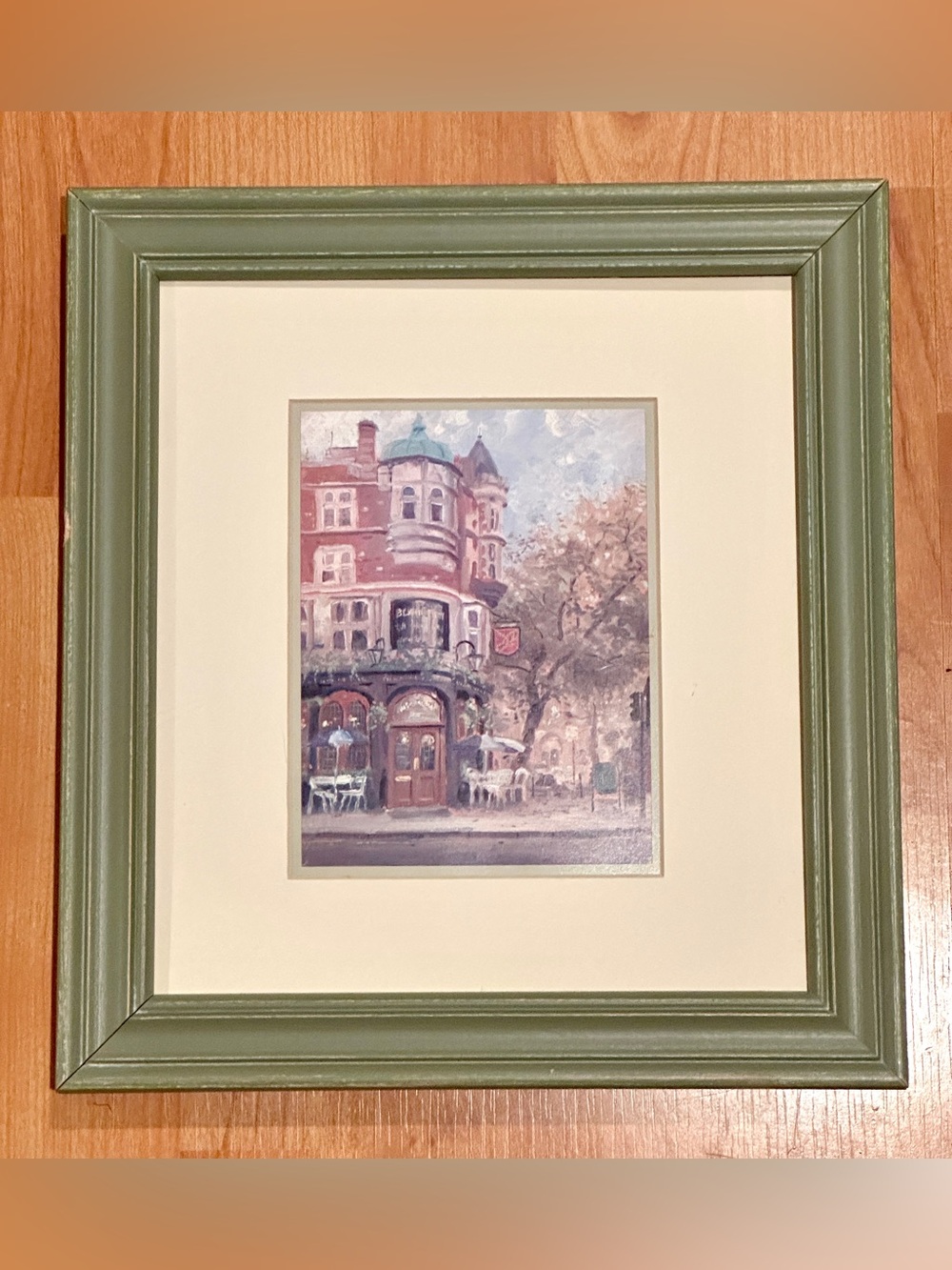 Thomas Kinkade Bloomsbury Cafe Framed Art Print w/ COA Sage Green Frame 12x12